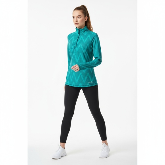 Eddie Bauer Activewear Shirt Womens Size S Teal Quarter Zip Mock NeckPerformance - Picture 1 of 13